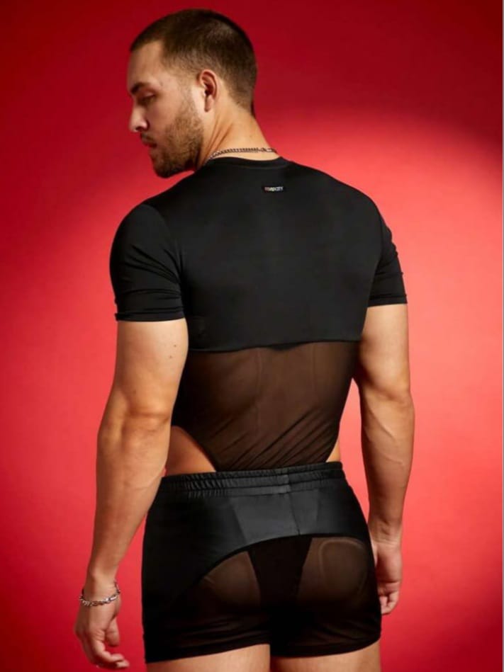 Men's Patchwork Mesh Workout Bodysuit